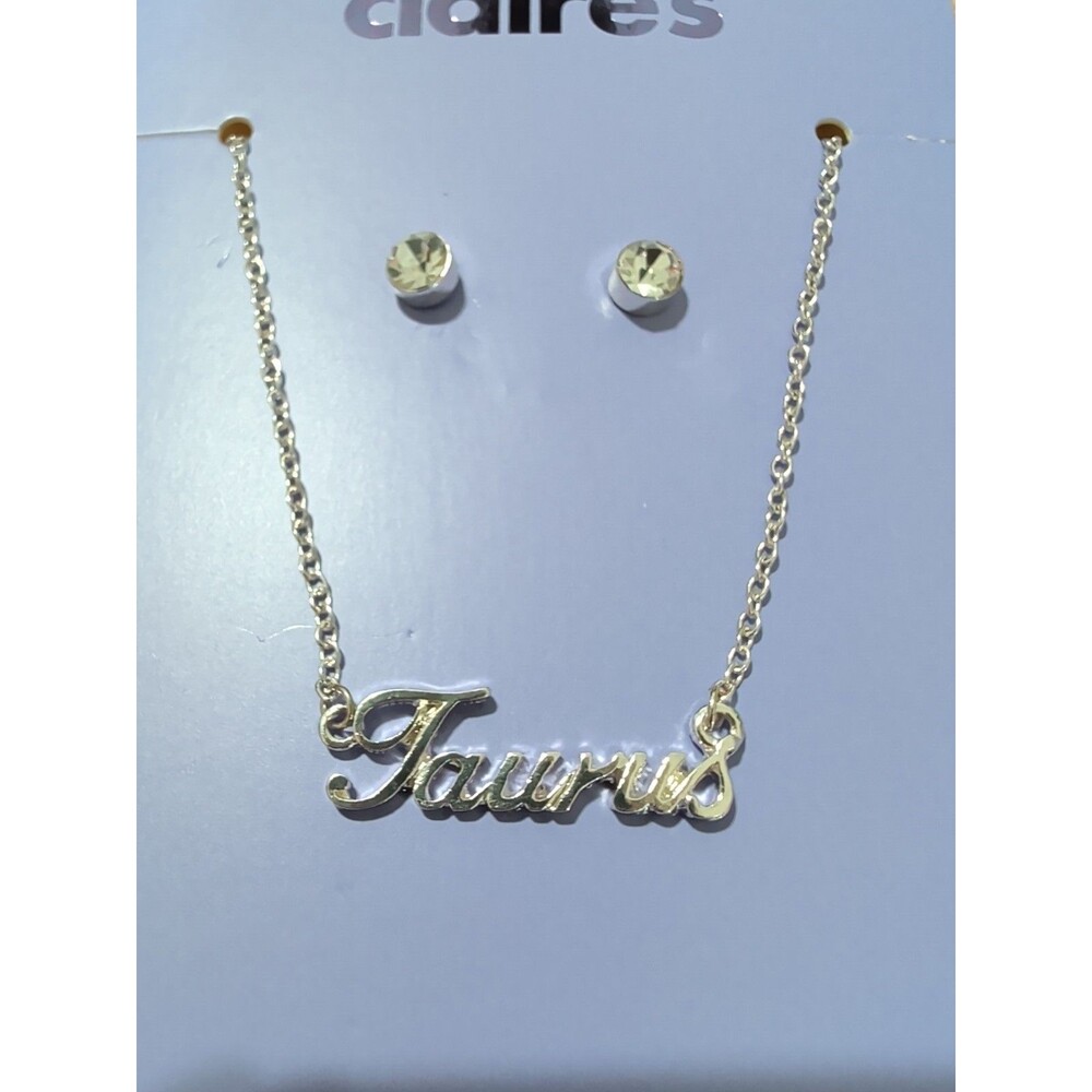 Claire’s Girls Zodiac Sign Astrological Symbol Necklace Taurus Silver Earrings